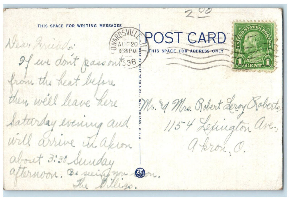 1936 Public Library Statue Garden View Edwardsville Illinois IL Vintage Postcard