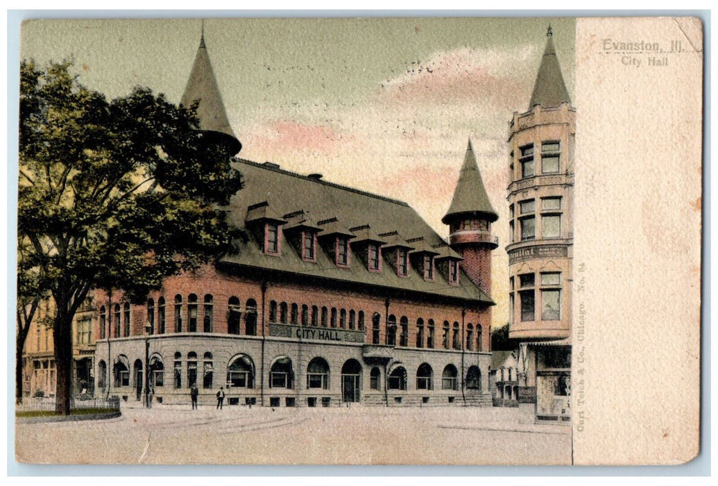 1907 City Hall Building Exterior Scene Evanston Illinois IL Antique Postcard