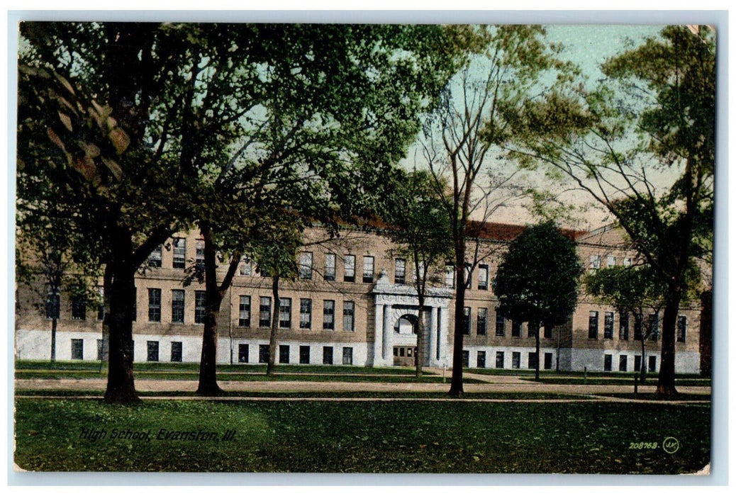 1910 View Of High School Building Evanston Chicago Illinois IL Antique Postcard