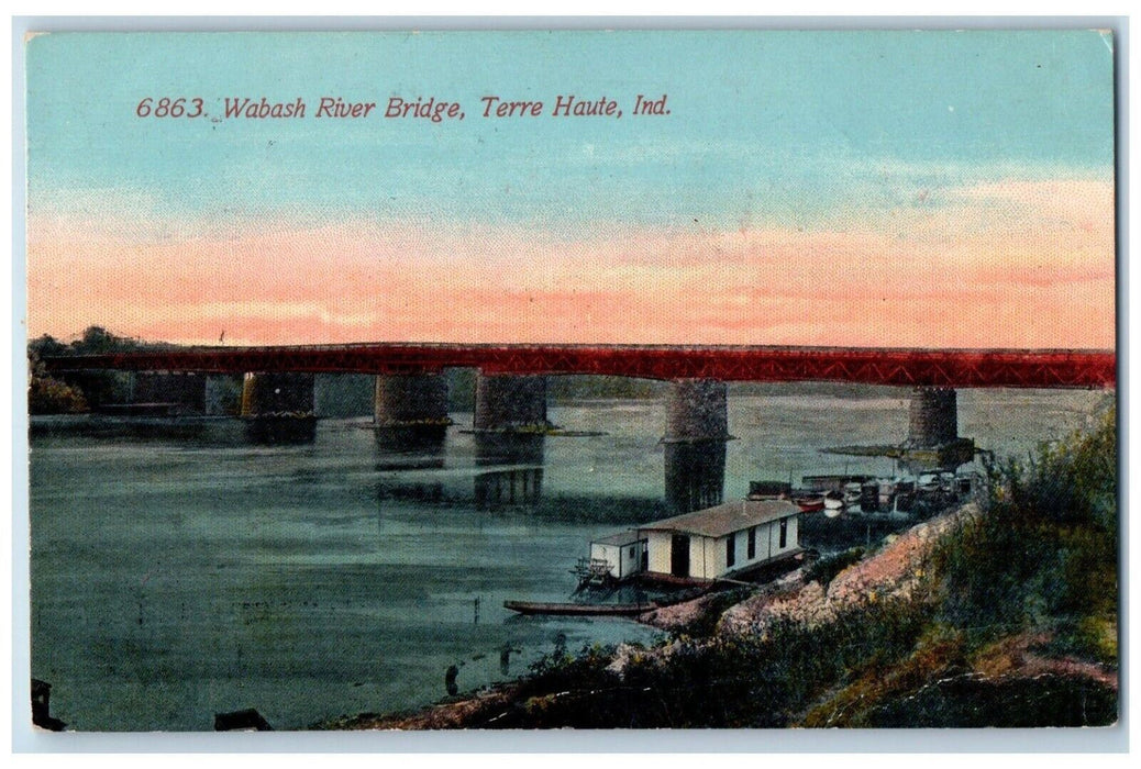 Wabash River Bridge Terre Haute IN Miller Parrott Baking Co Advertising Postcard