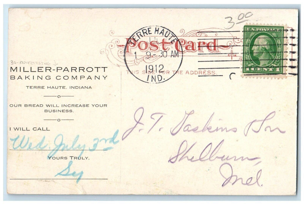 Wabash River Bridge Terre Haute IN Miller Parrott Baking Co Advertising Postcard