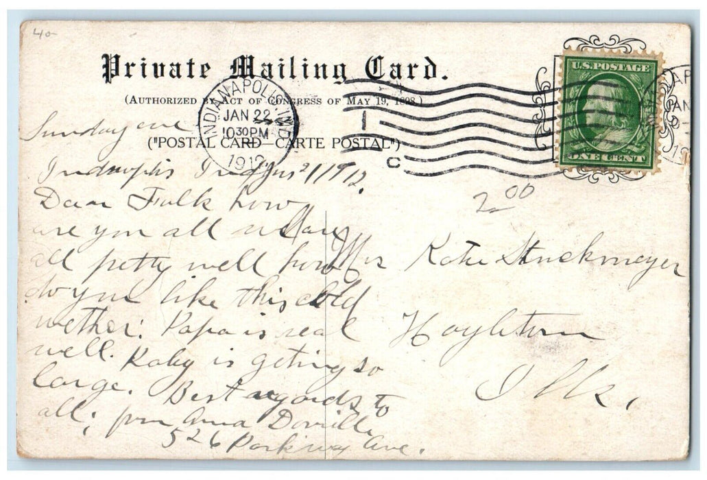 1912 Zion Evangelical Church Terre Haute Indiana IN 9th and Walnut Postcard