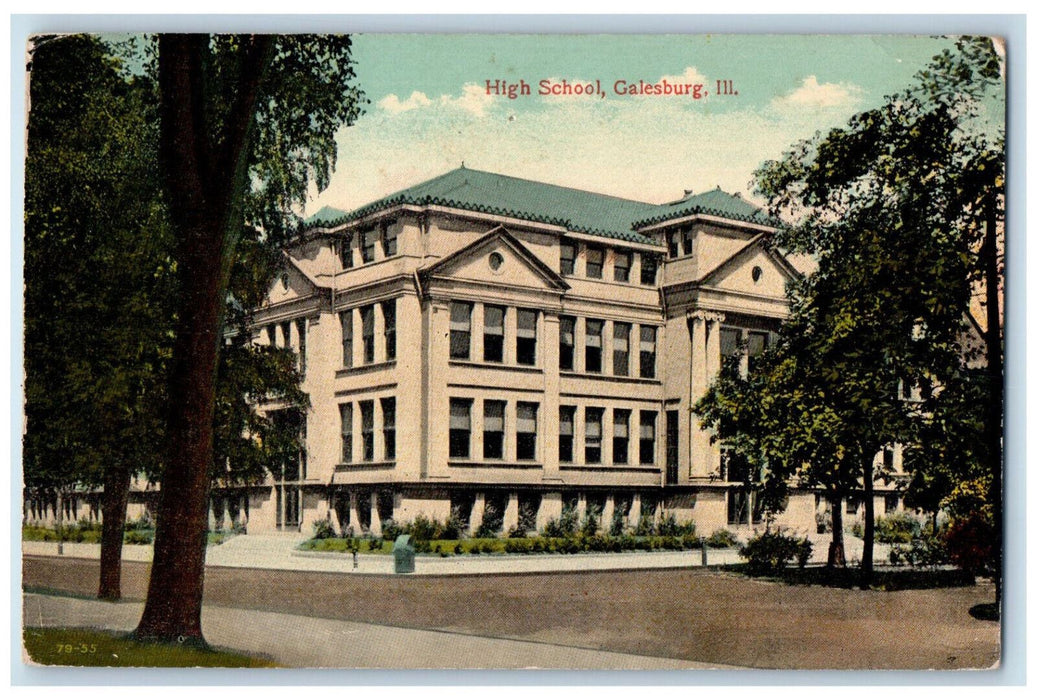 High School Building Exterior Scene Galesburg Illinois IL Antique Postcard