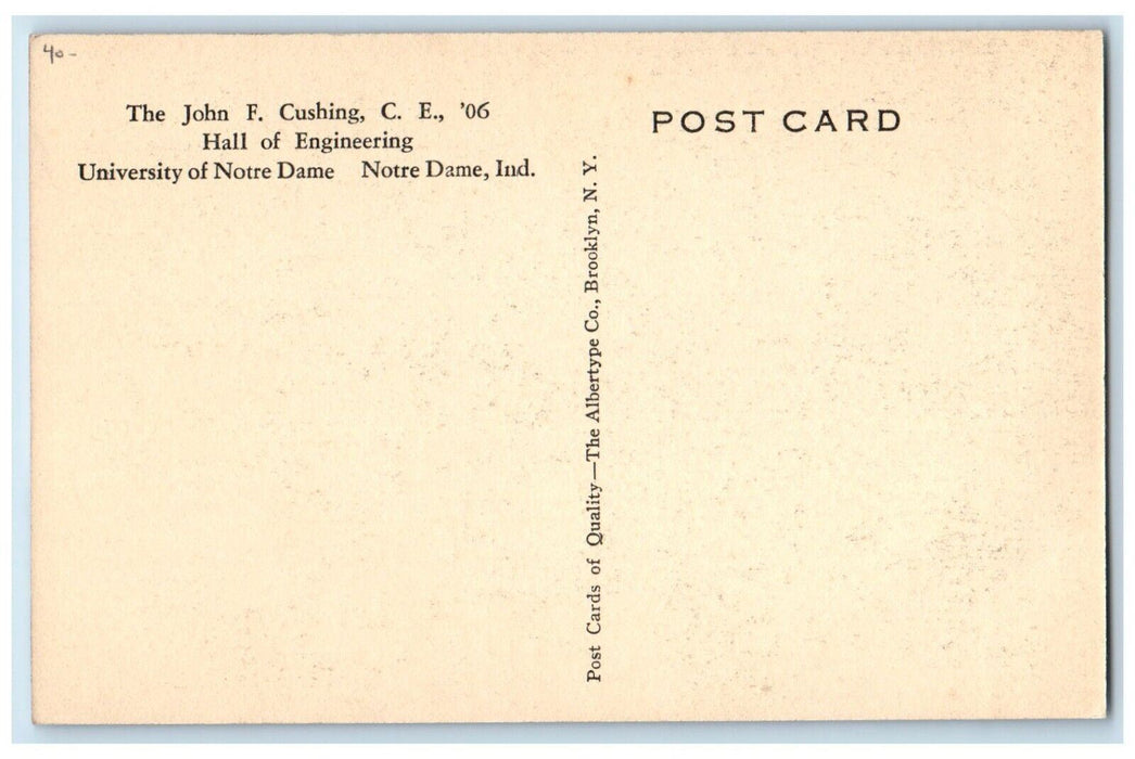 c1930's University Of Notre Dame Indiana IN, Hall Of Engineering Campus Postcard