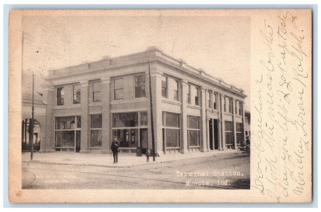 1907 Terminal Station Depot Muncie Indiana IN Posted Antique Postcard