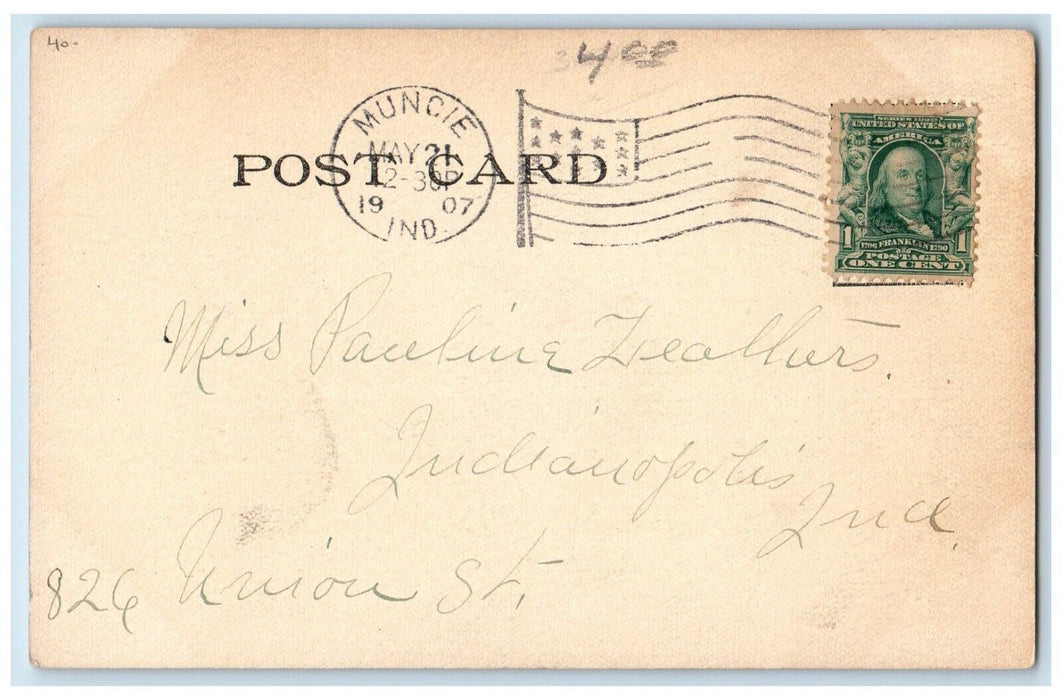 1907 Terminal Station Depot Muncie Indiana IN Posted Antique Postcard