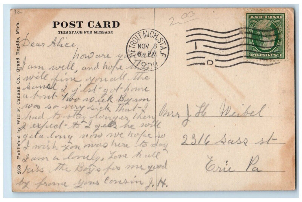 1909 Michigan Reformatory Building Ionia Michigan MI Posted Antique Postcard
