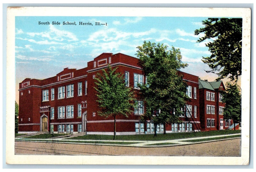 South Side School Building Street View Herrin Illinois IL Antique Postcard