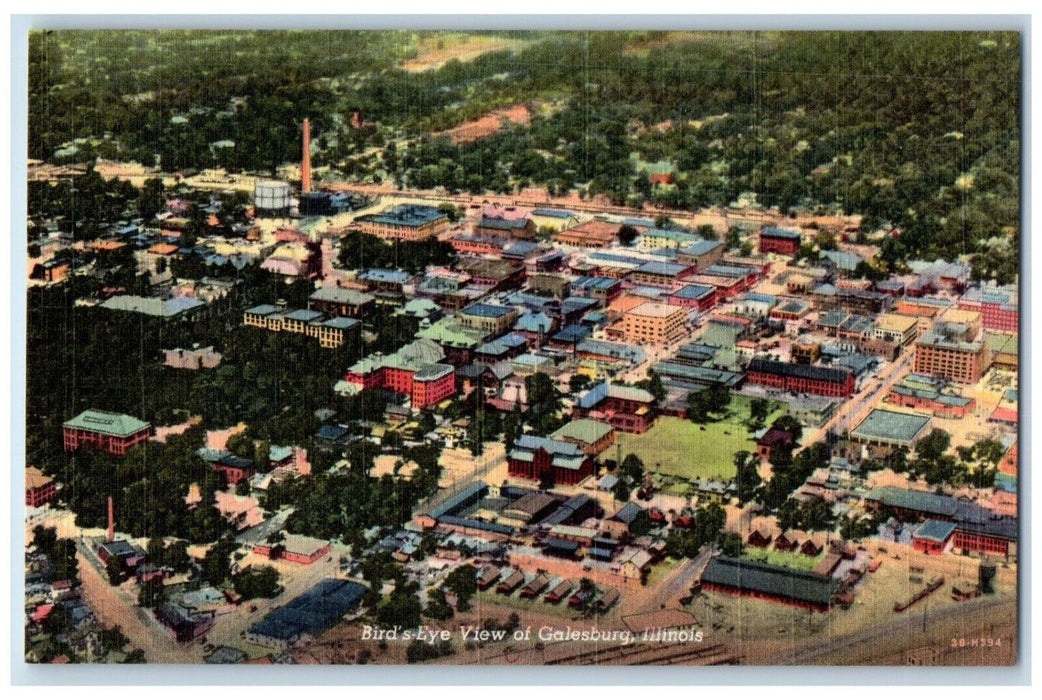 Bird's Eye View Of Galesburg Illinois IL, Street Building Scene Vintage Postcard