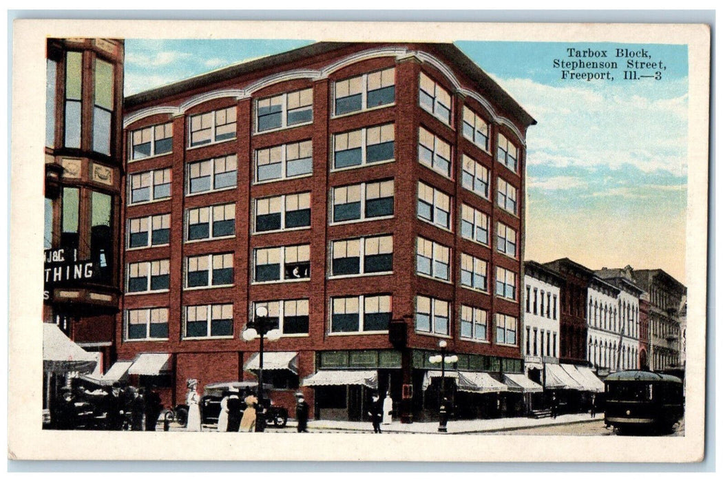 Tarbox Block Building Stephenson Street Freeport Illinois IL Antique Postcard