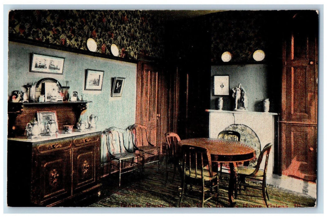 View Of Dining Room In General Grant's Home Galena Illinois IL Antique Postcard