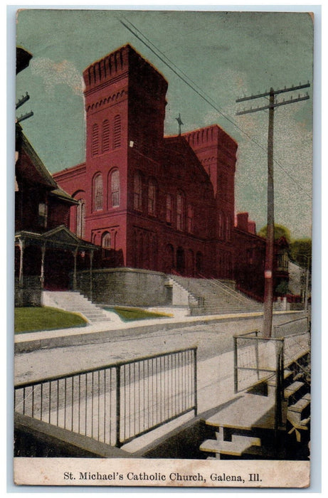 St. Michael's Catholic Church Street View Galena Illinois IL Antique Postcard