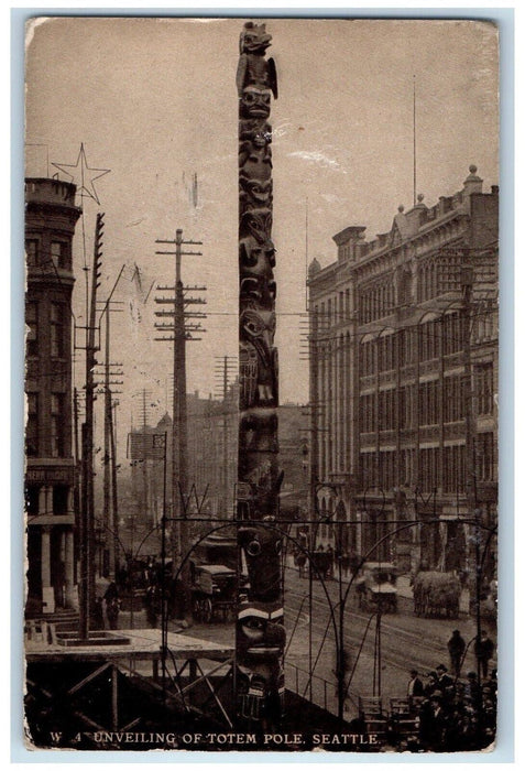 1909 Unveiling Of Totem Pole Seattle Washington WA, Cars Posted Antique Postcard