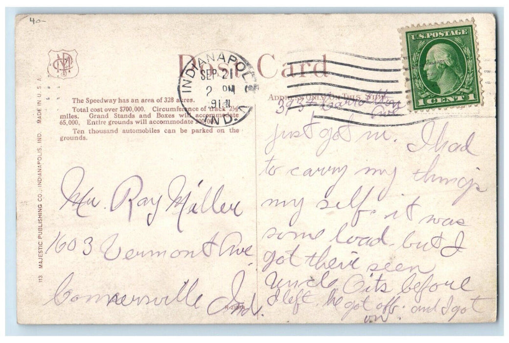 1911 Indianapolis IN, Motor Speedway Greatest Race Course In The World Postcard