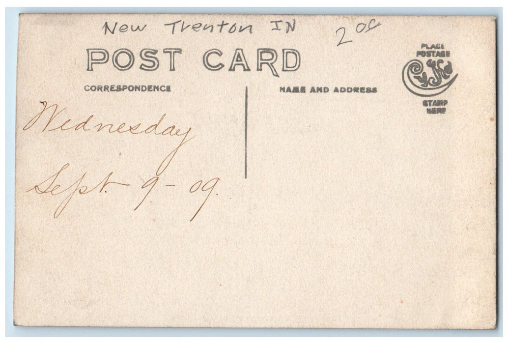 1909 Couples Standing On Bridge Men Women New Trenton IN RPPC Photo Postcard