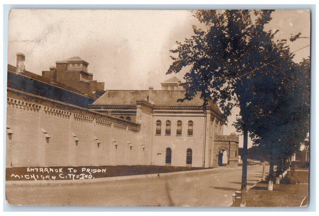 1911 Entrance To Prison View Michigan City Indiana IN RPPC Photo Postcard