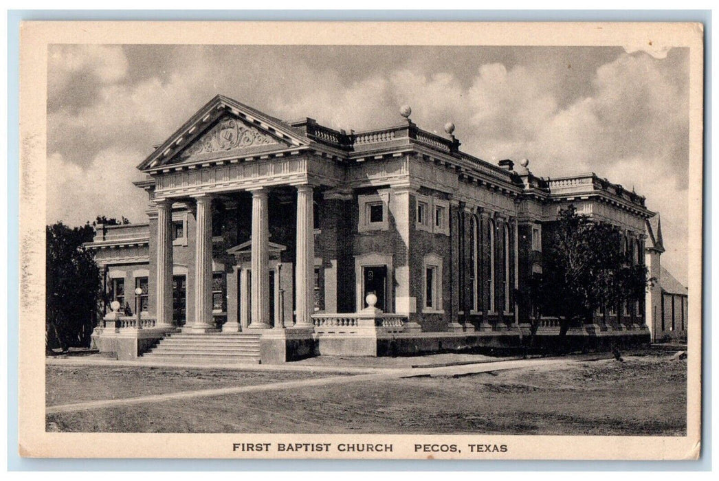 c1930's First Baptist Church Dirt Road Pecos Texas TX Unposted Vintage Postcard