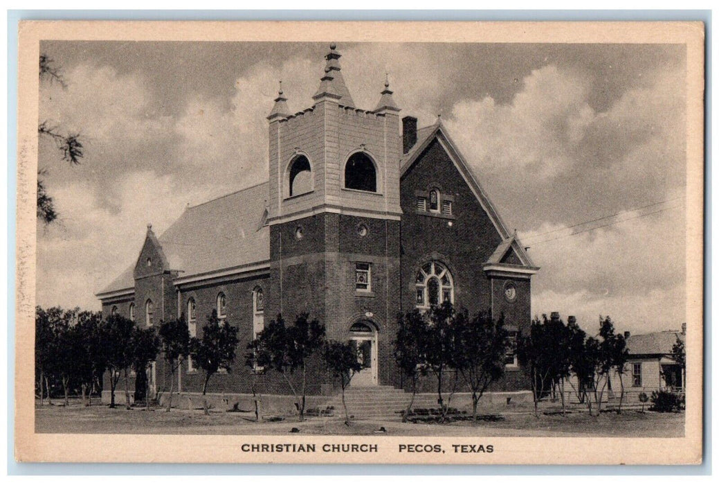 c1930's Christian Church Scene Street Pecos Texas TX Unposted Vintage Postcard