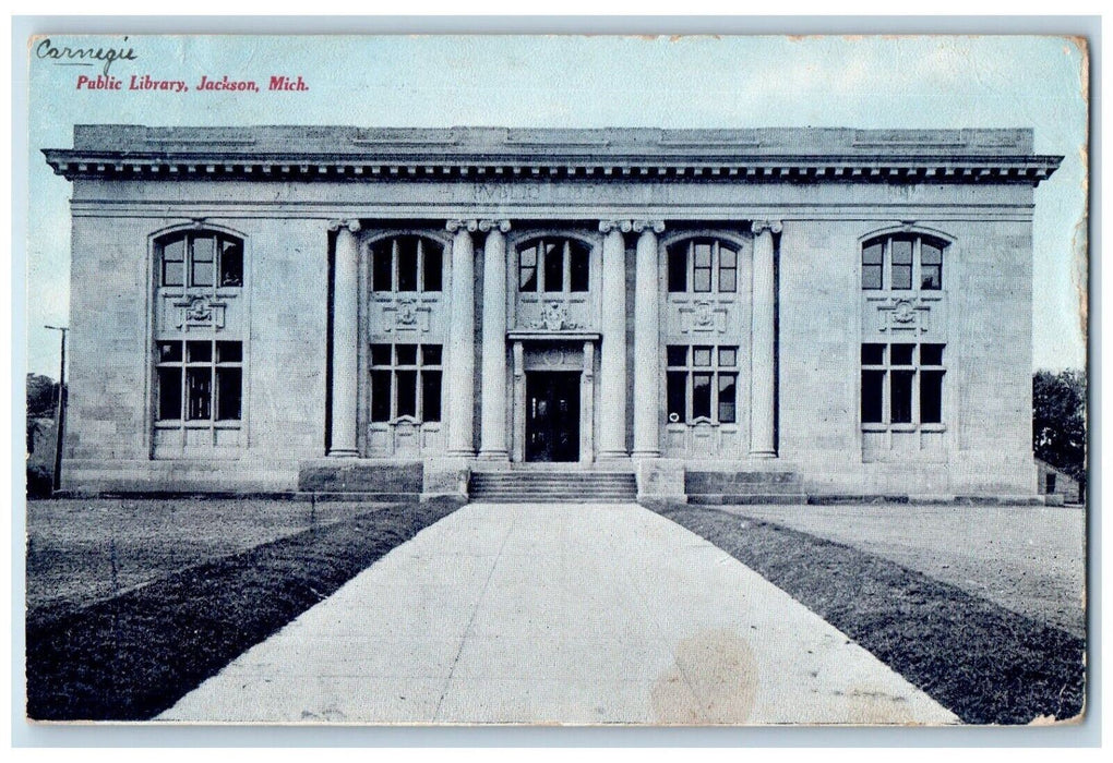 1907 Front View Carnegie Public Library Jackson Michigan MI Dryden NY Postcard