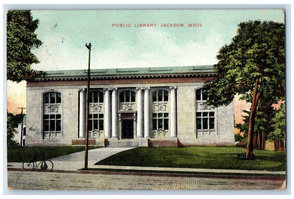 1907 Public Library Jackson Michigan MI Fillmore NY Antique Posted Postcard