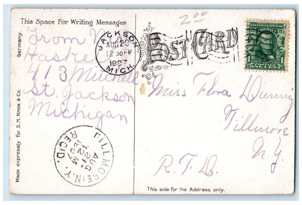 1907 Public Library Jackson Michigan MI Fillmore NY Antique Posted Postcard