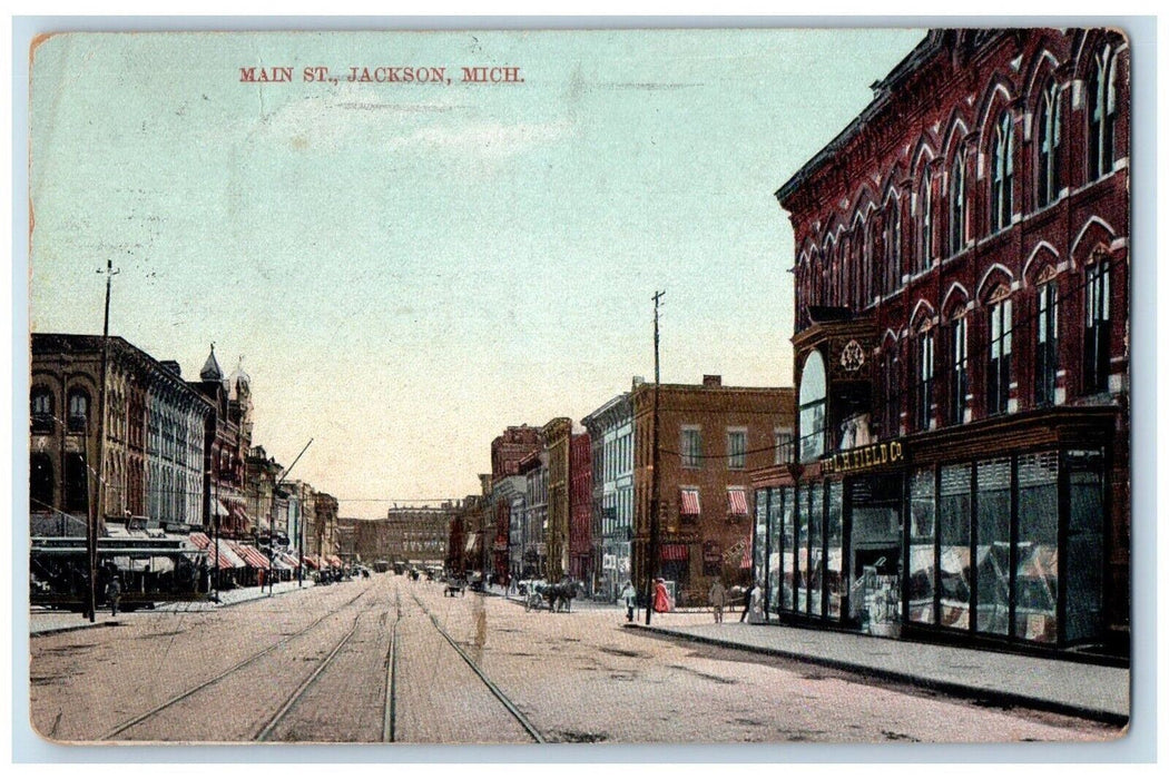 1907 Railway Business Section LH Field Co. Main Street Jackson MI RPO Postcard