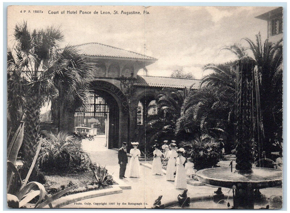 c1905 Court Of Hotel Ponce De Leon St. Augustine FL Panorama Fold Out Postcard