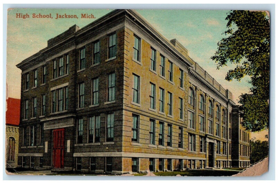 1911 High School Building Jackson Michigan MI Antique Posted Postcard