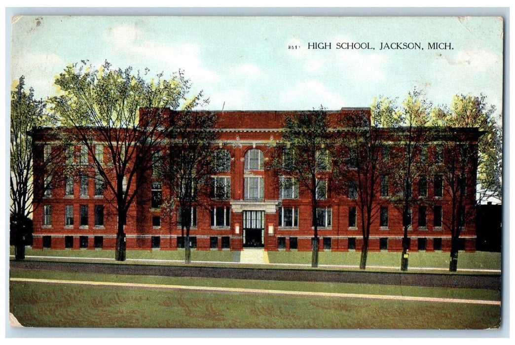 c1910 High School Entrance View Jackson Michigan MI Morris Callahan Postcard