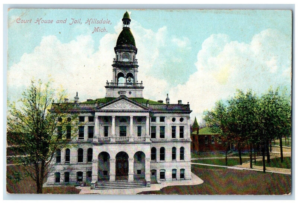 1909 Court House and Jail Hillsdale College MI Antique Posted Postcard
