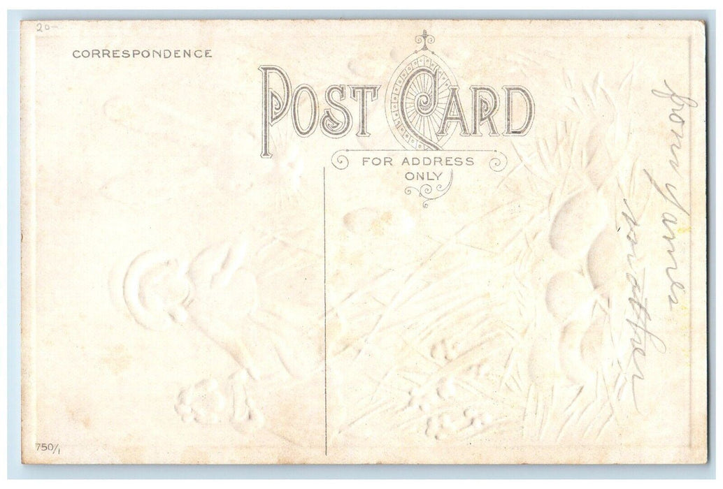 c1910's Easter Girls Rabbit Hiding Eggs Pansies Embossed Antique Posted Postcard