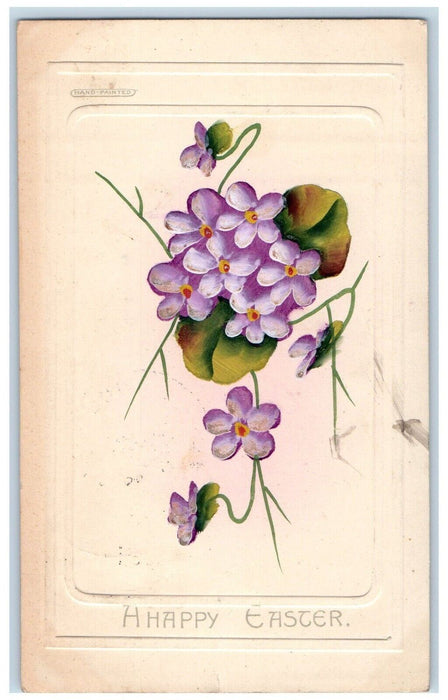 1912 Easter Purple Flowers Handprinted Drawn Embossed Holltwood PA Postcard