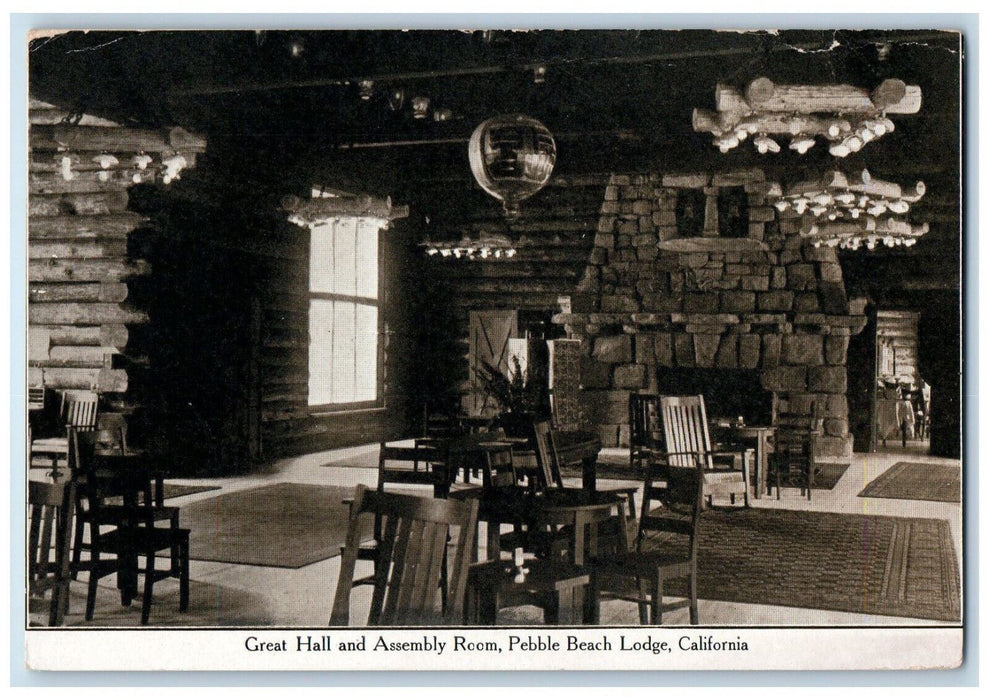 Great Hall And Assembly Room Interior Pebble Beach Lodge California CA Postcard