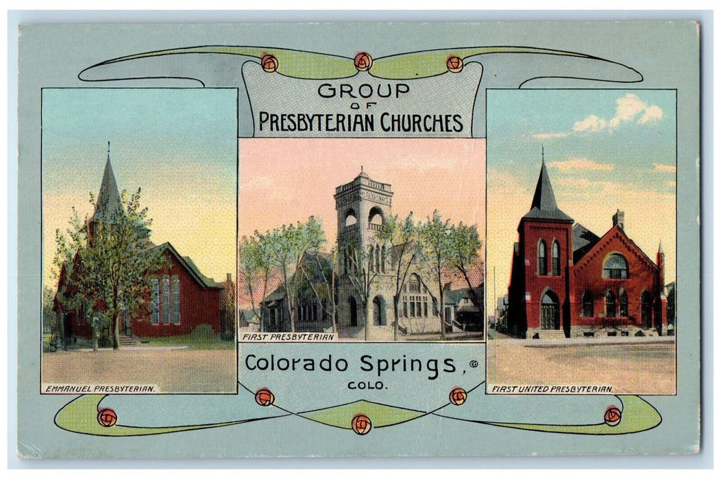 Group Of Presbyterian Churches Art Nouveau Colorado Springs Colorado CO Postcard