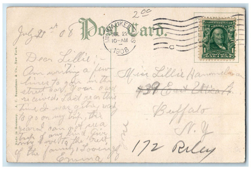 1908 Pere Marquette Steamer Ship Entering Milwaukee Wisconsin WI Postcard