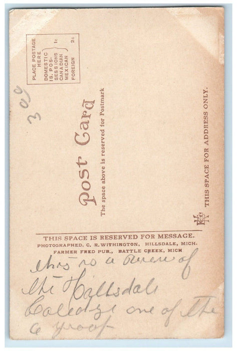 c1910 Divinity Hall Hillsdale College Hillsdale Michigan MI Antique Postcard