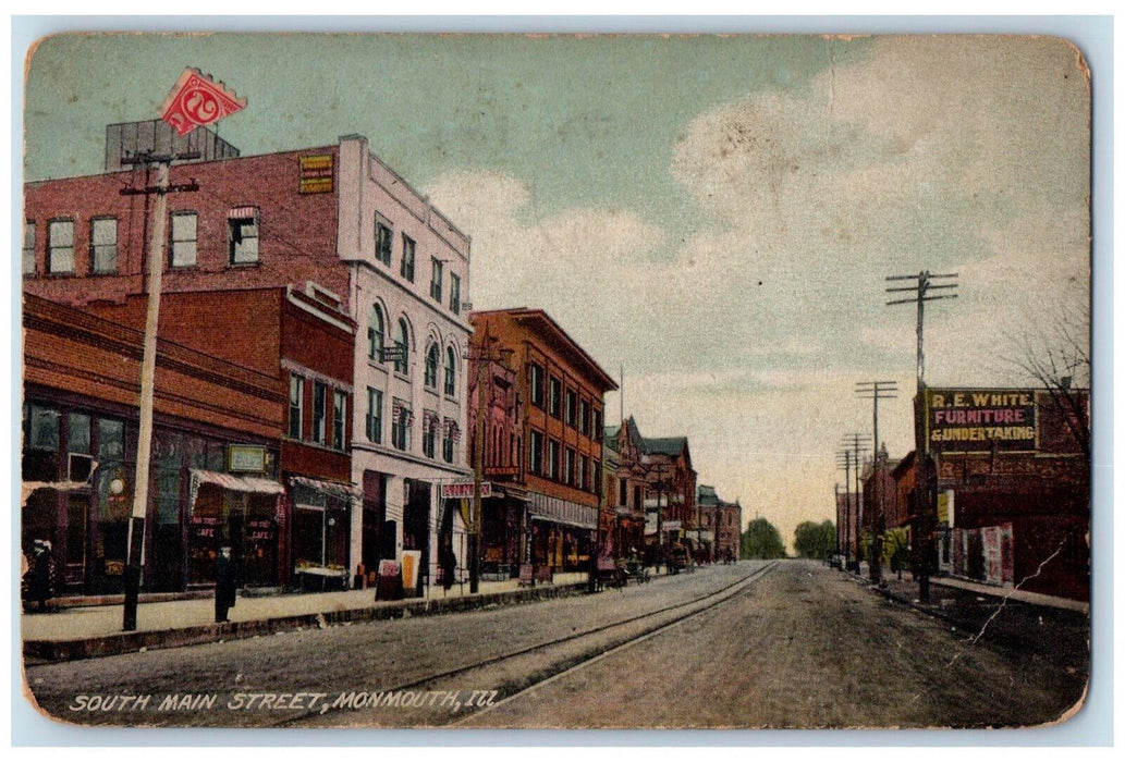 1911 South Main Street Shops Stores Scene Monmouth Illinois IL Antique Postcard