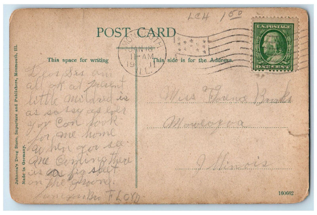 1911 South Main Street Shops Stores Scene Monmouth Illinois IL Antique Postcard