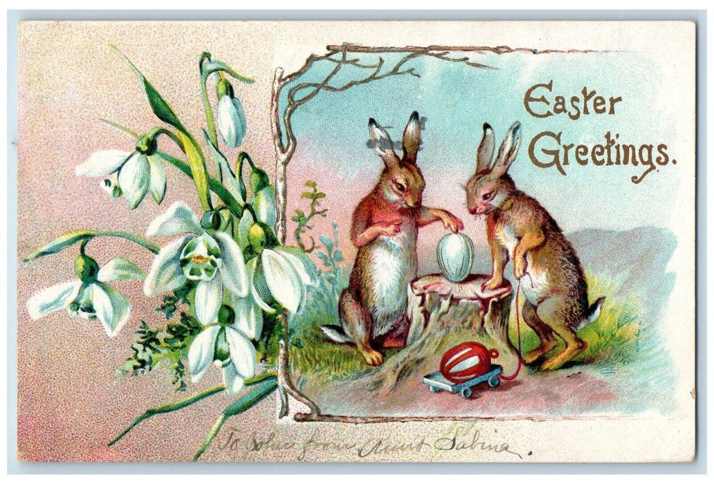 1907 Easter Greetings Anthropomorphic Rabbit Painting Lancaster PA Postcard