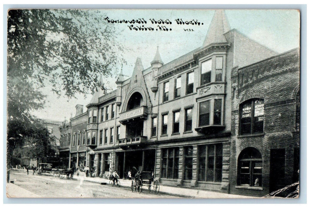 1911 View Of Tazewell Hotel Block Building Pekin Illinois IL Antique Postcard