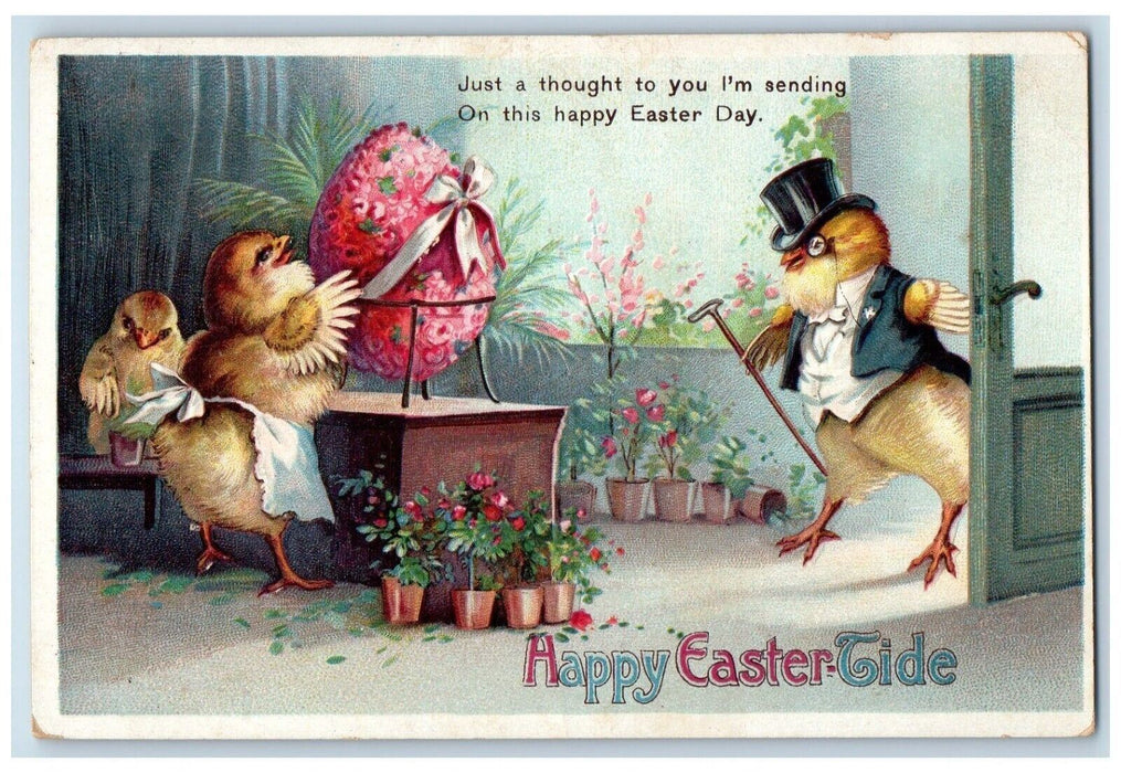 1912 Easter Anthropomorphic Chick Egg Decorating Store Clapsaddle Postcard