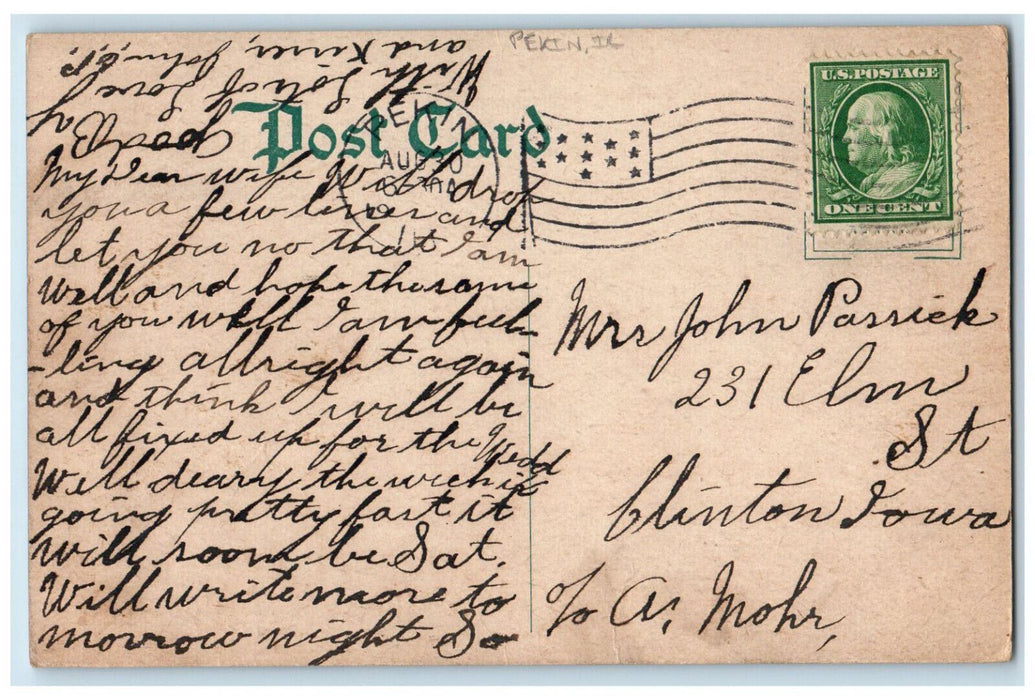 c1910's Court St. Looking East Shops Stores Pekin Illinois IL Antique Postcard