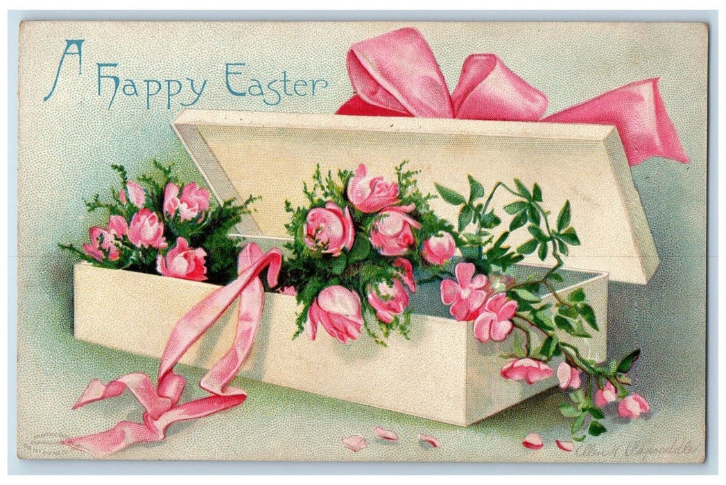 c1910's Easter Flowers In The Box Ribbon Ellen Clapsaddle Artist Signed Postcard