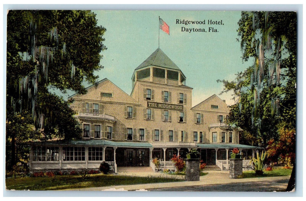 Entrance To Ridgewood Hotel Garden View Daytona Florida FL Antique Postcard