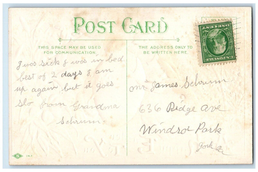 c1910's Easter Rabbit Hatched Egg Chicks Flowers Glitter Embossed Postcard