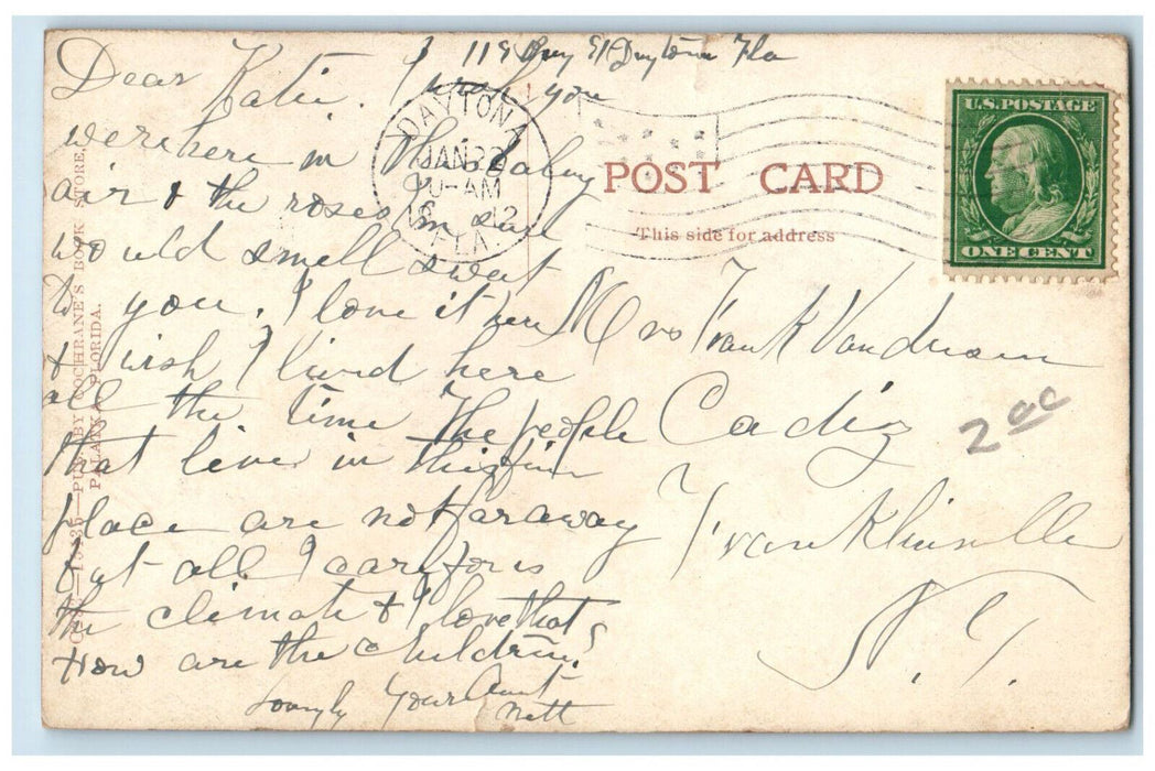 1912 The Sebring Place Ridgewood Avenue Daytona Florida FL Antique Postcard