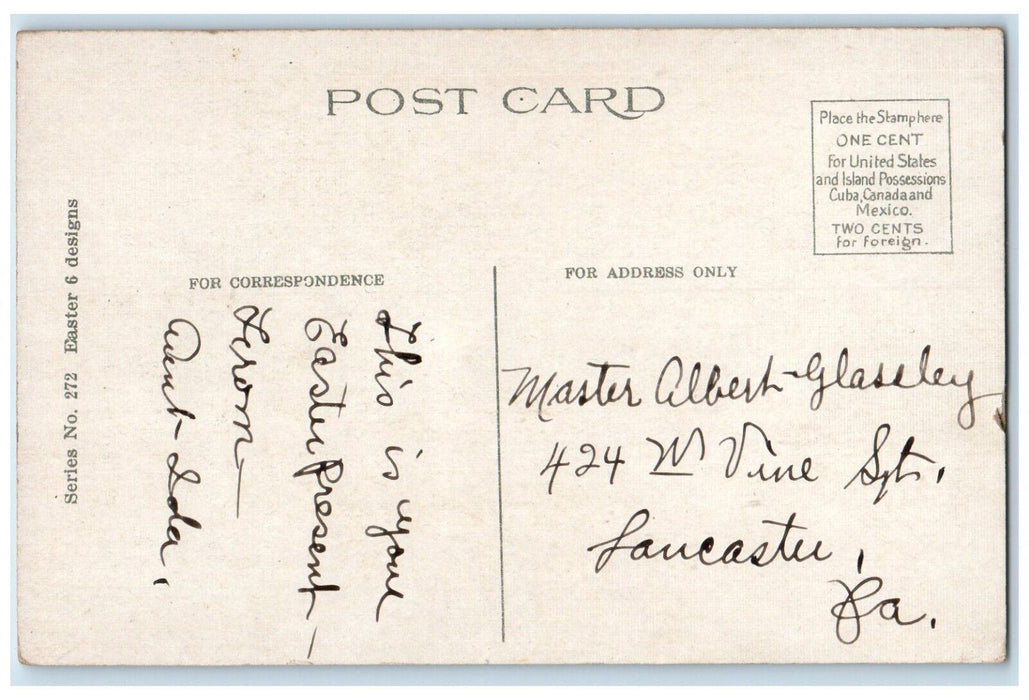 c1910's Happy Easter Bunny Rabbit Flowers And Breeze Posted Antique Postcard