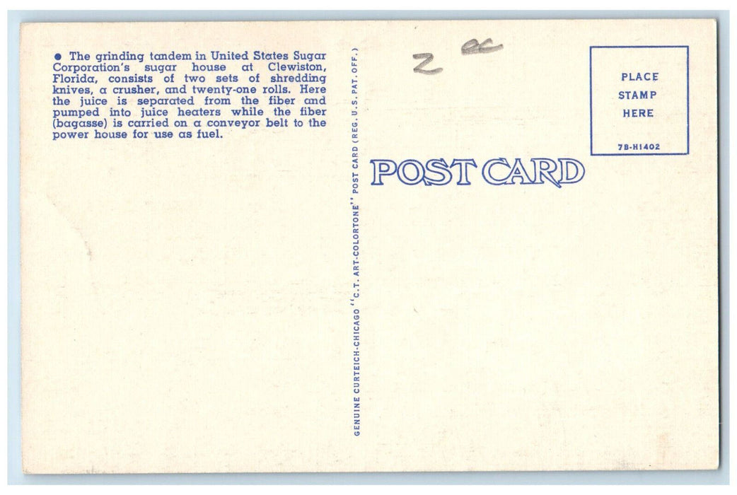 Cane Crusher And Grinding Rolls In Sugar House At Clewiston Florida FL Postcard