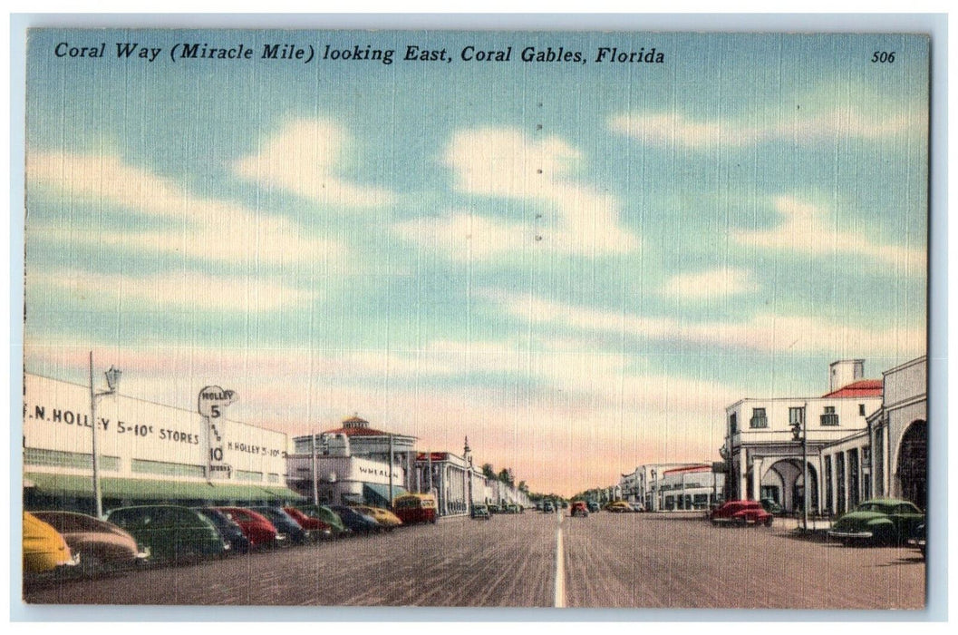 1950 Coral Way Miracle Mile Looking East Coral Gables Florida FL Postcard
