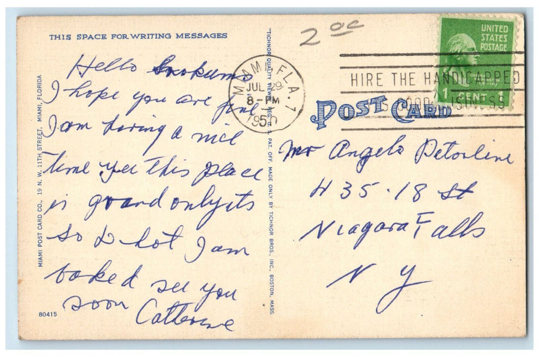 1950 Coral Way Miracle Mile Looking East Coral Gables Florida FL Postcard